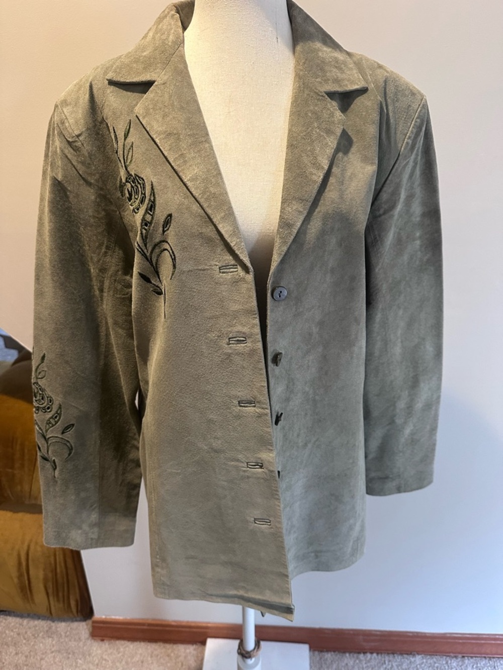 Victor Costa Olive Suede Embroidered Blazer